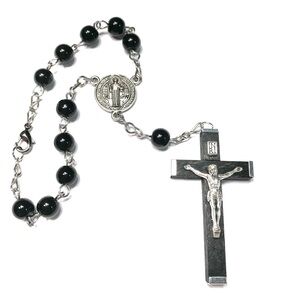 Black One Decade Car Rosary Rear View Mirror Catholic Religious Gift Men
